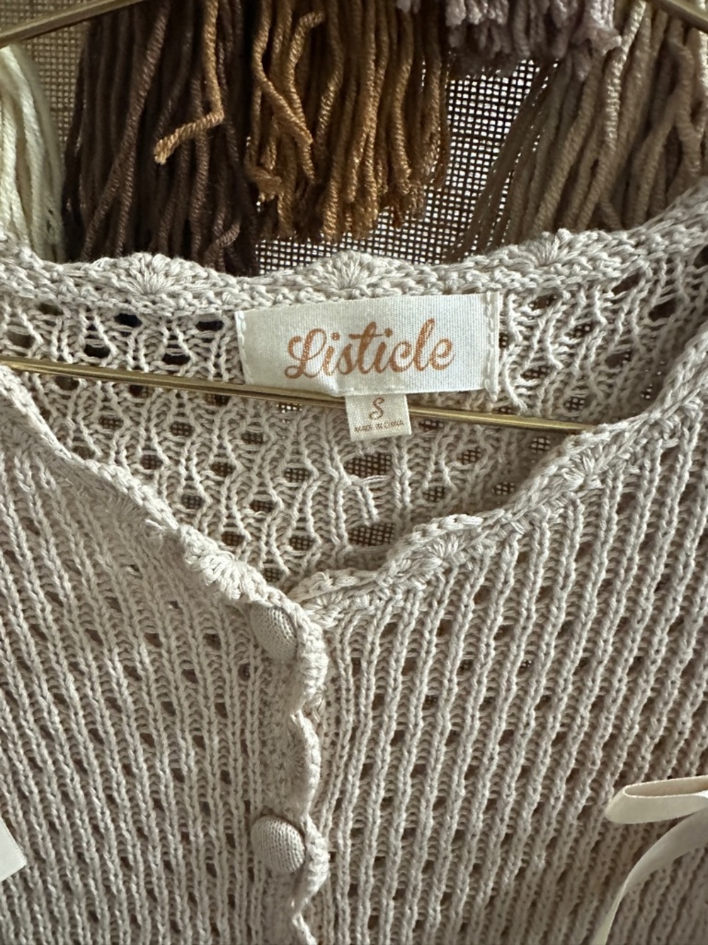 Listicle Cream Open-Knit Button Front Top - Picture 3 of 4